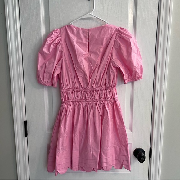NEW English Factory Pink scalloped puff sleeve Short Sleeve Mini Dress Medium - Picture 12 of 16